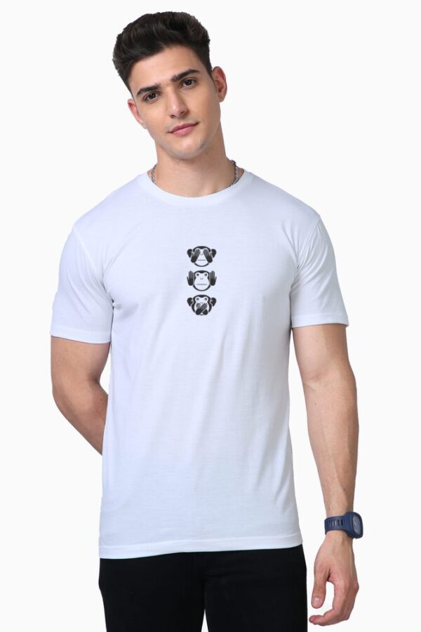 Three wisdom monkey printed Cotton Tshirt for Men - Image 2